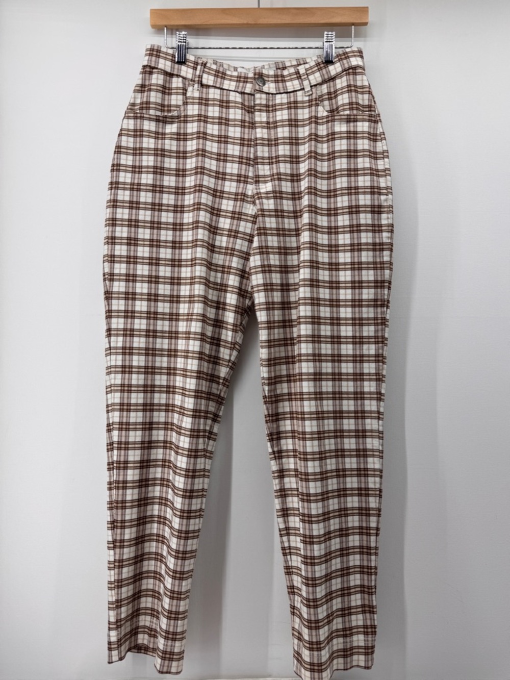 Hollister Ultra High-Rise Plaid Mom Pants Size Medium Stretch Trousers Academia
